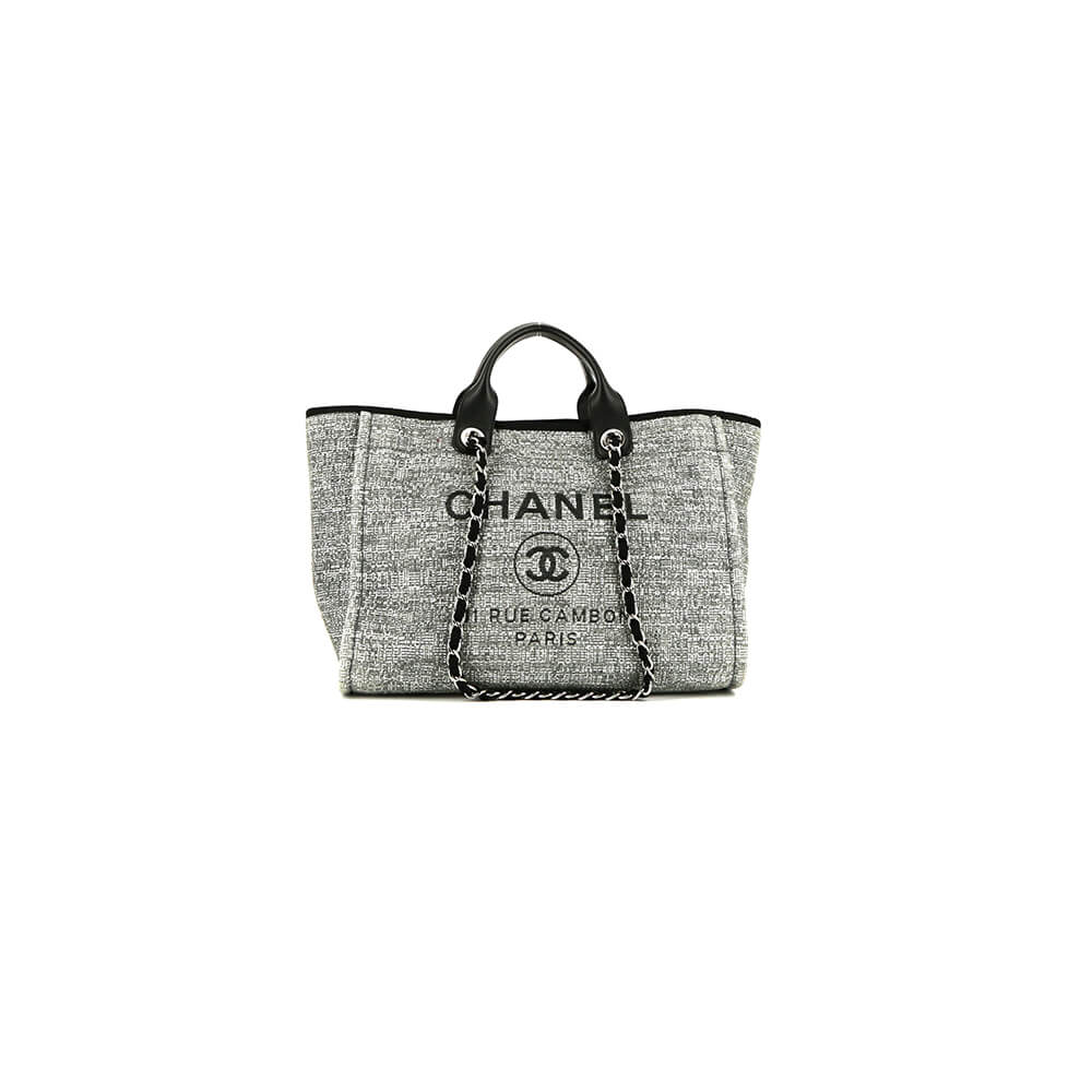 Ch*el woven straw raffia striped medium deauville tote